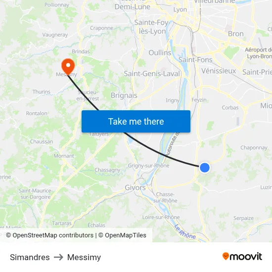 Simandres to Messimy map