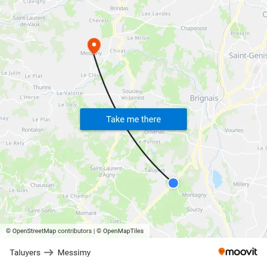 Taluyers to Messimy map