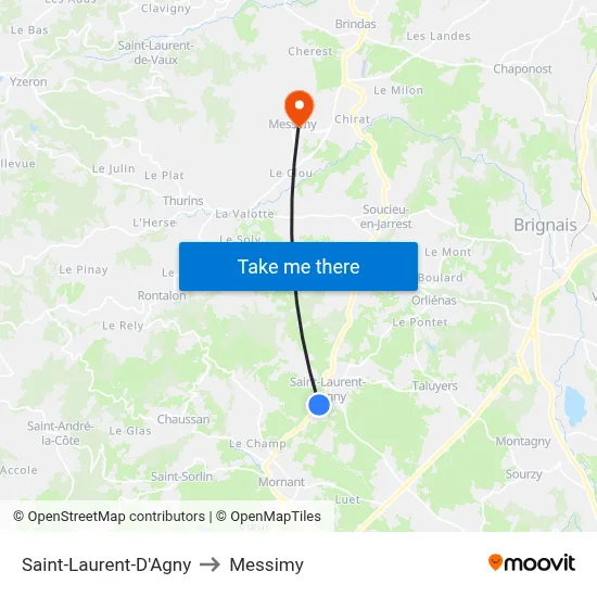 Saint-Laurent-D'Agny to Messimy map