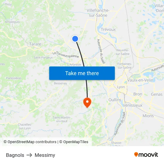Bagnols to Messimy map