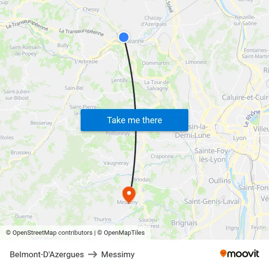 Belmont-D'Azergues to Messimy map