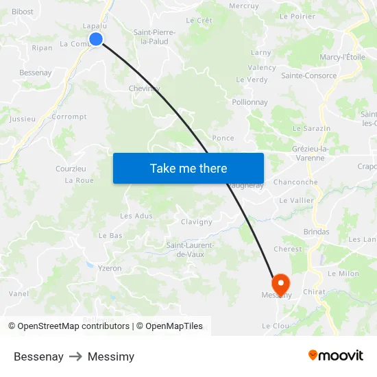 Bessenay to Messimy map