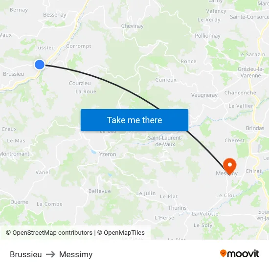 Brussieu to Messimy map