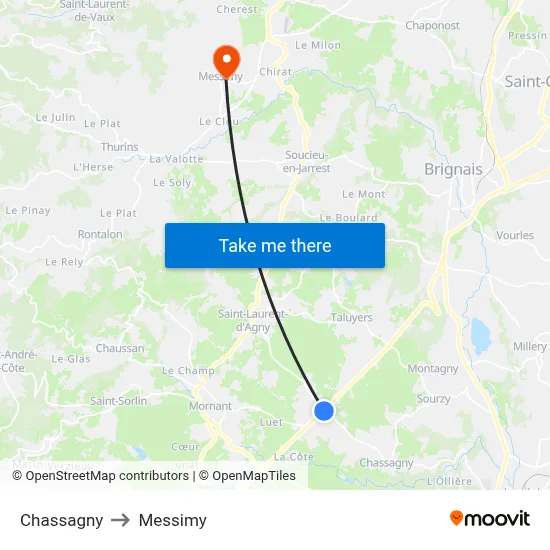 Chassagny to Messimy map
