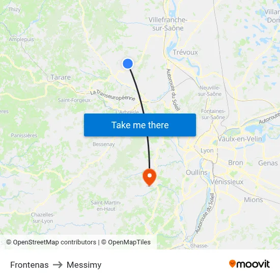 Frontenas to Messimy map
