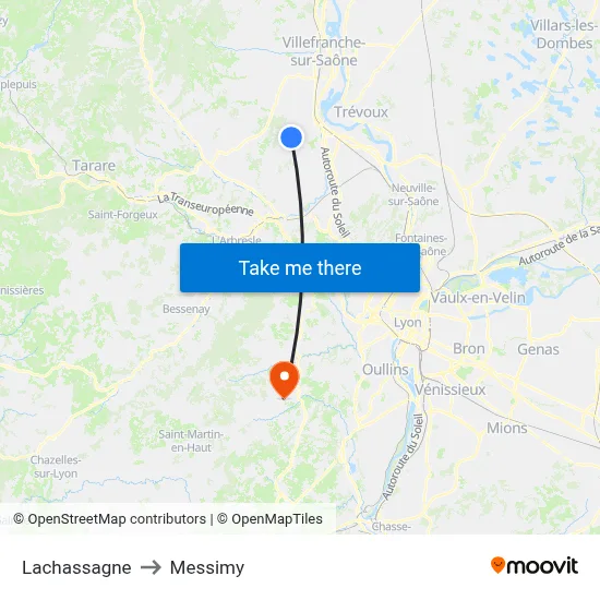 Lachassagne to Messimy map