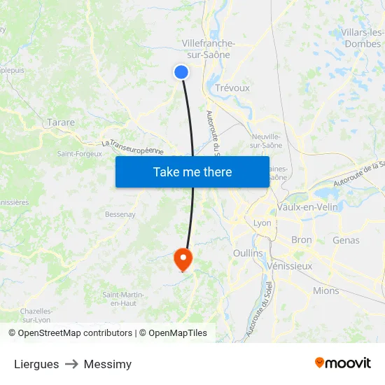 Liergues to Messimy map