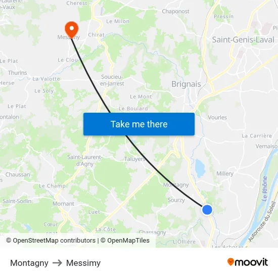 Montagny to Messimy map