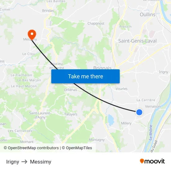 Irigny to Messimy map