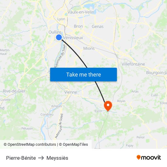 Pierre-Bénite to Meyssiès map
