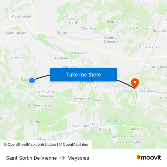 Saint-Sorlin-De-Vienne to Meyssiès map