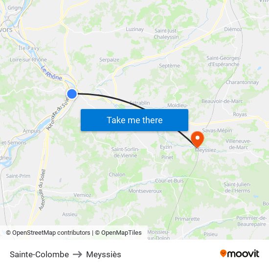 Sainte-Colombe to Meyssiès map