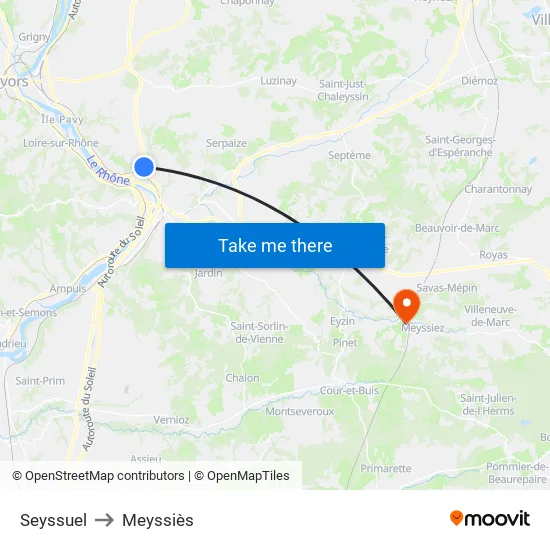 Seyssuel to Meyssiès map