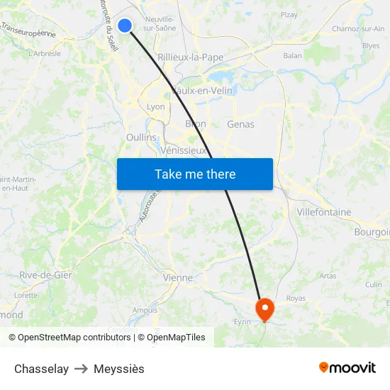 Chasselay to Meyssiès map