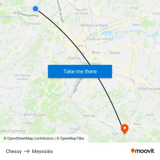 Chessy to Meyssiès map