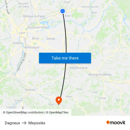 Dagneux to Meyssiès map