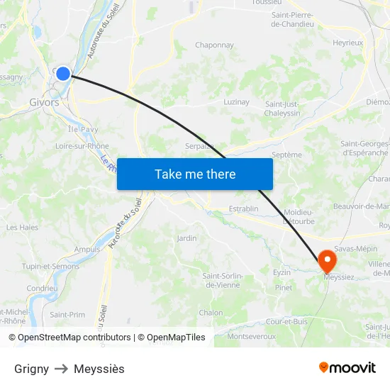 Grigny to Meyssiès map