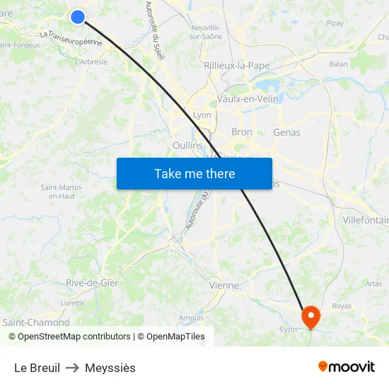 Le Breuil to Meyssiès map