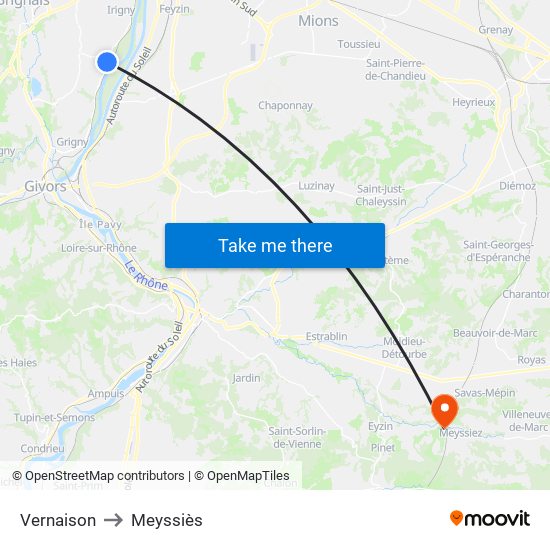 Vernaison to Meyssiès map