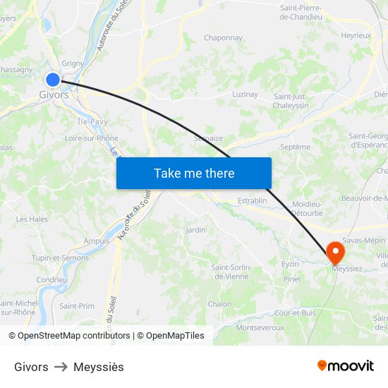 Givors to Meyssiès map