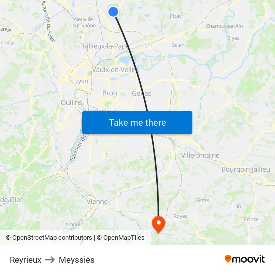 Reyrieux to Meyssiès map