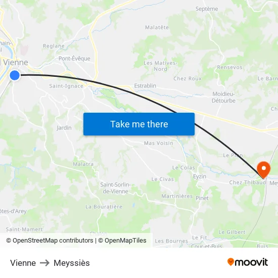 Vienne to Meyssiès map