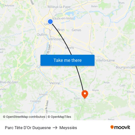 Parc Tête D'Or Duquesne to Meyssiès map