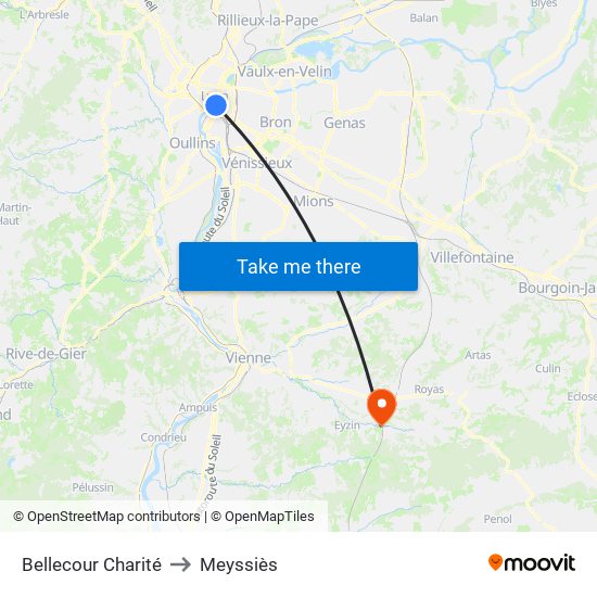 Bellecour Charité to Meyssiès map