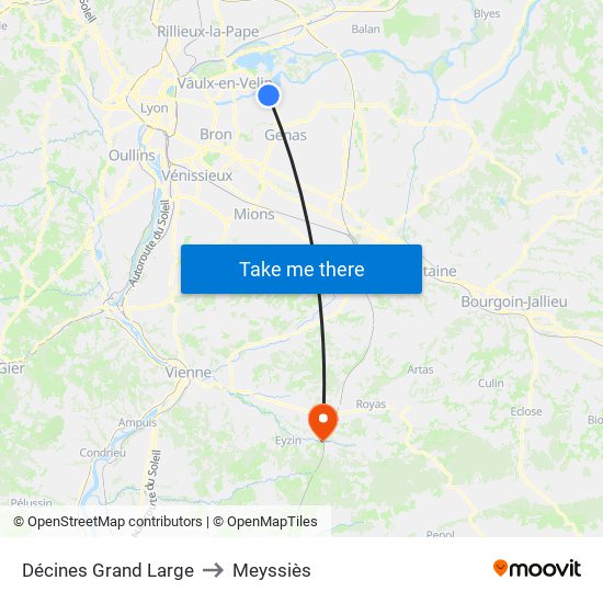 Décines Grand Large to Meyssiès map