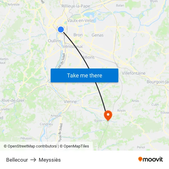 Bellecour to Meyssiès map
