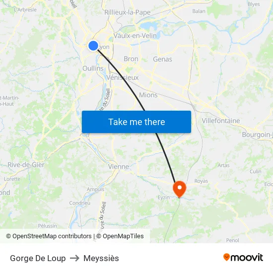 Gorge De Loup to Meyssiès map