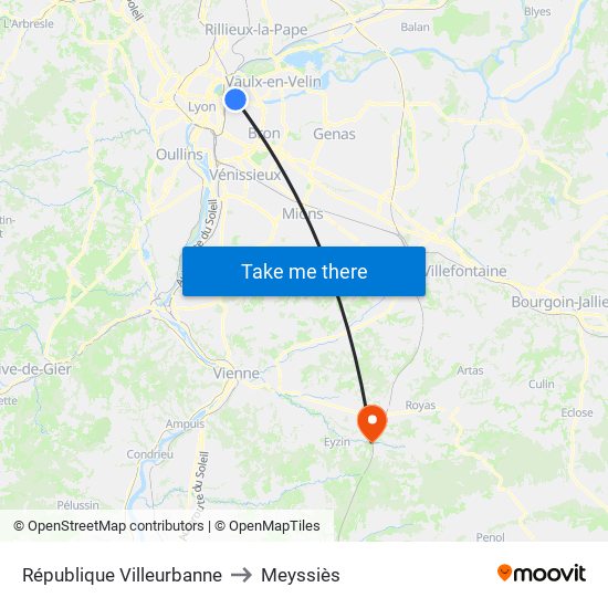 République Villeurbanne to Meyssiès map