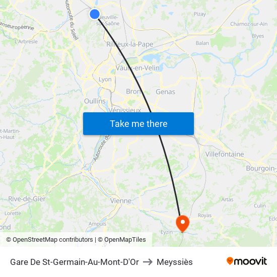 Gare De St-Germain-Au-Mont-D'Or to Meyssiès map