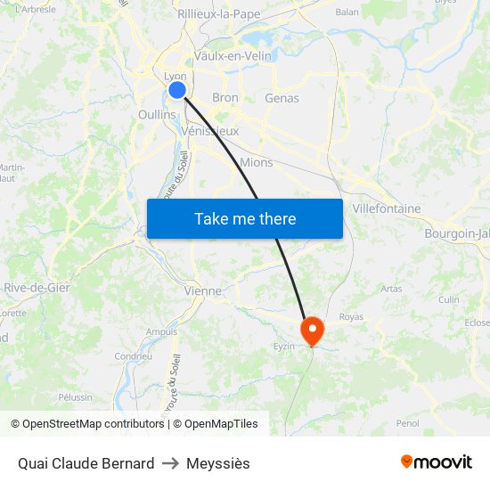 Quai Claude Bernard to Meyssiès map