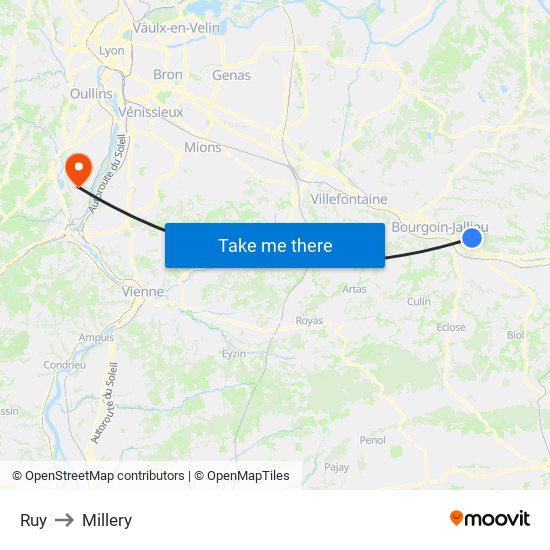Ruy to Millery map