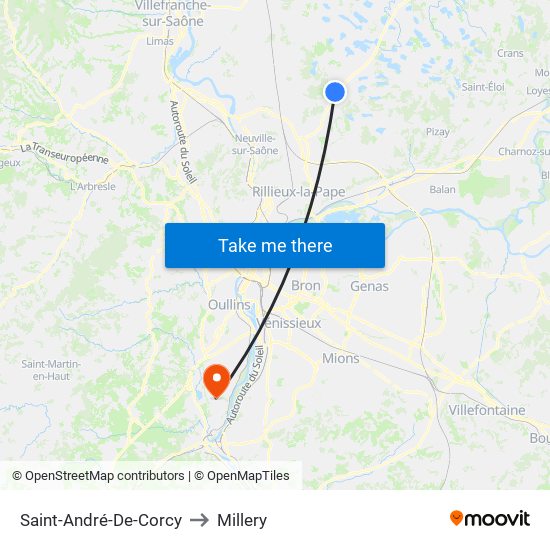 Saint-André-De-Corcy to Millery map