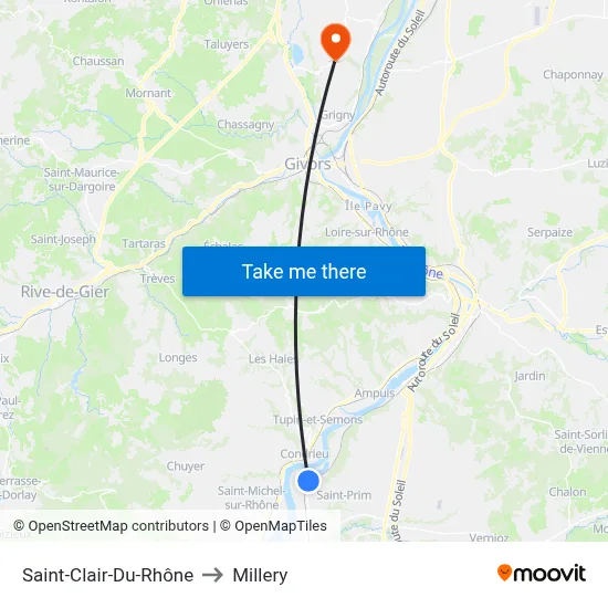 Saint-Clair-Du-Rhône to Millery map