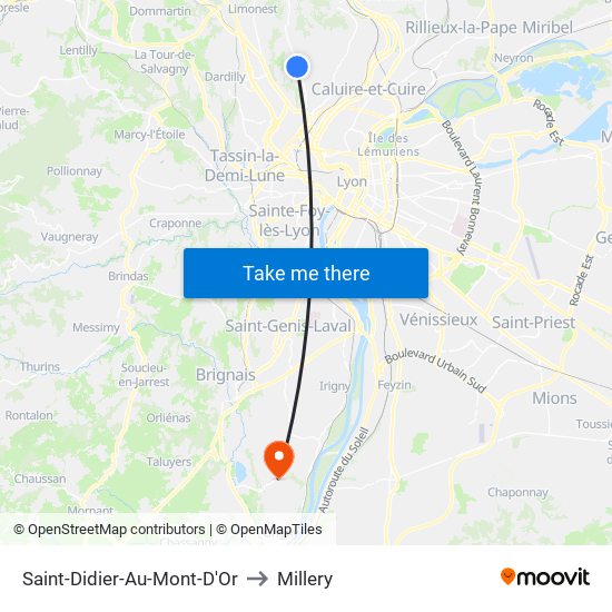 Saint-Didier-Au-Mont-D'Or to Millery map