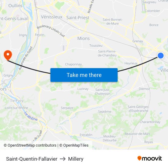 Saint-Quentin-Fallavier to Millery map