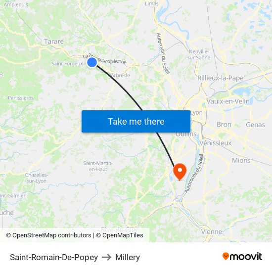 Saint-Romain-De-Popey to Millery map