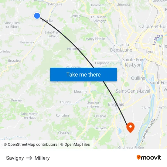 Savigny to Millery map