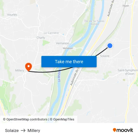 Solaize to Millery map