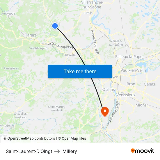 Saint-Laurent-D'Oingt to Millery map