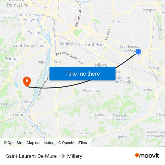 Saint-Laurent-De-Mure to Millery map