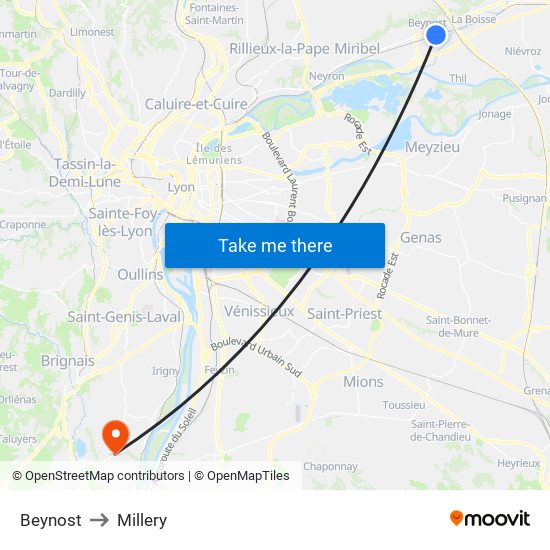Beynost to Millery map