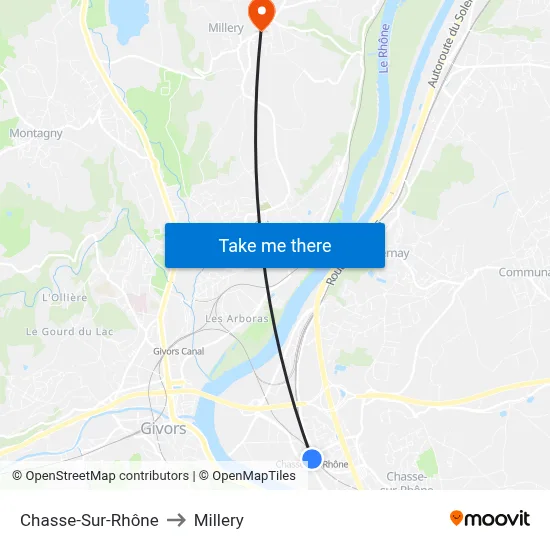 Chasse-Sur-Rhône to Millery map