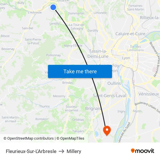 Fleurieux-Sur-L'Arbresle to Millery map
