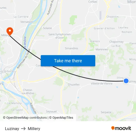 Luzinay to Millery map