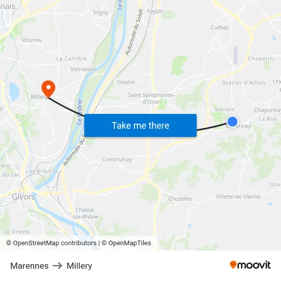 Marennes to Millery map