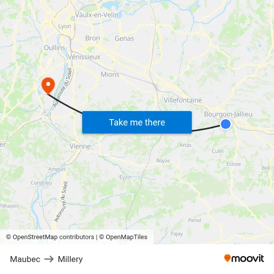 Maubec to Millery map